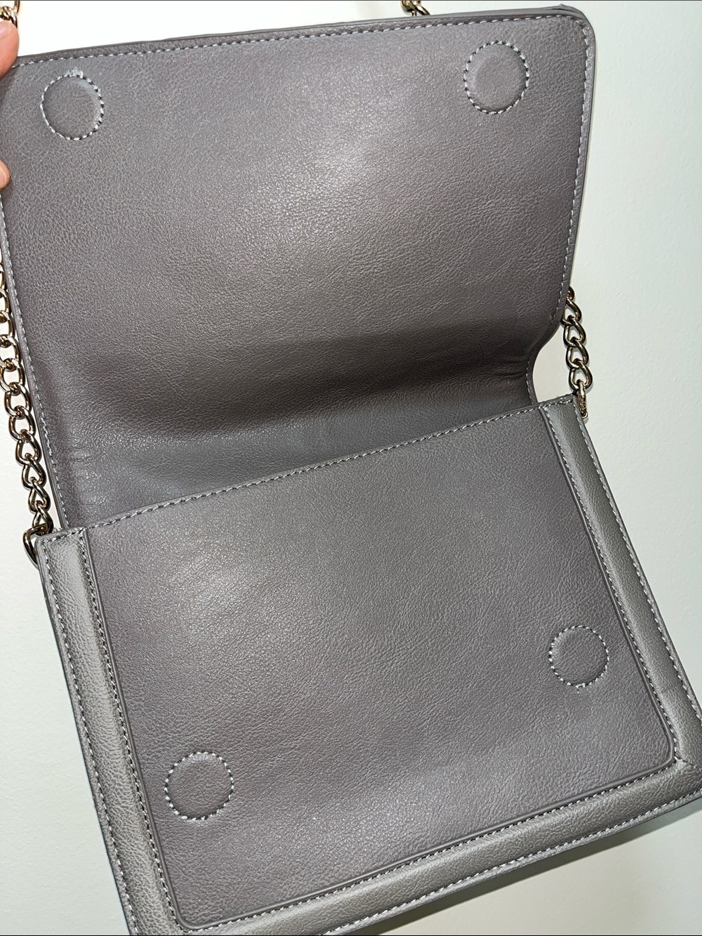 BCBG Paris Gray Leather Crossbody with Chain Strap - Picture 7 of 9